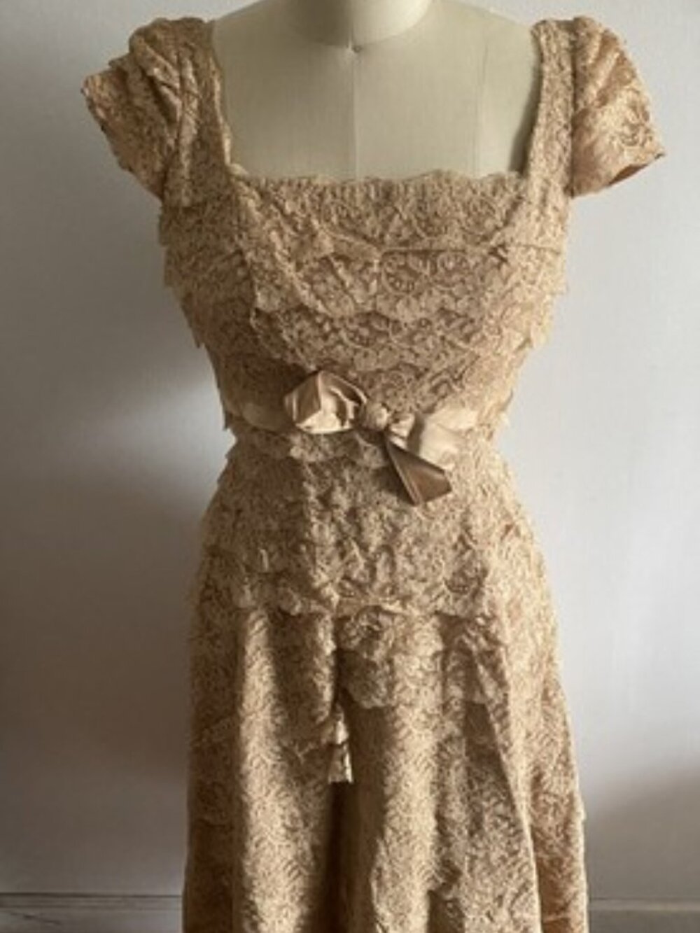 Romantic 1950s Martha Weathered Cappuccino Lace Fit & Flare Dress